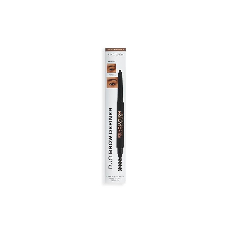 Revolution Duo Brow Definer Stift, Für präzise Konturen, Inklusive Bürste,