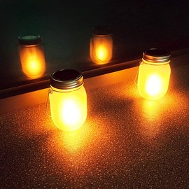 Mason Jar Solar Lights Lanterns, 8-Pack Amber Flame Flicker Lights with Glass Mason Jar,Best for Wedding Garden Patio Outdoor Solar Powered Hanging Lanterns(Jars & Hangers Included)