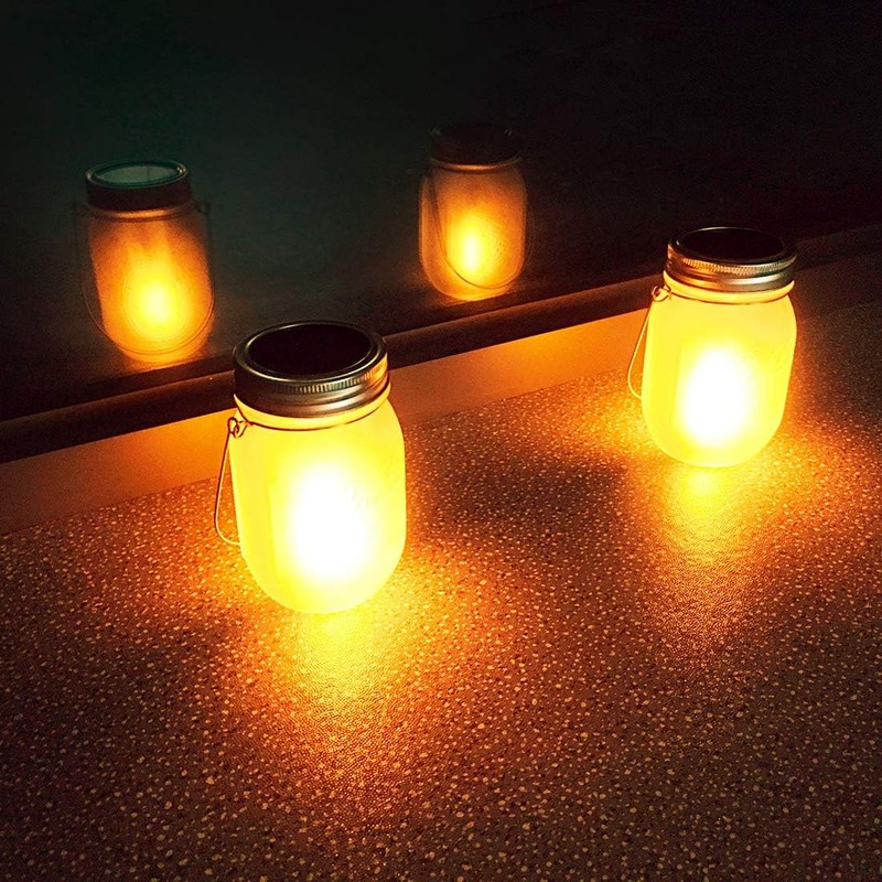 Mason Jar Solar Lights Lanterns, 8-Pack Amber Flame Flicker Lights