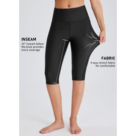 Emlovm Long Swim Shorts for Women High Waisted Knee Length Capri Swimsuits UPF50+ Swim Bottoms with Liner and Pockets Black 4X-Large