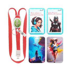 Music and Sports Series, Complete ID Badge Holder Kit with Reel and Lanyard, Ideal for Music Fans, Sports Enthusiasts, Sci-Fi Aficionados, Ocean Lovers, and More