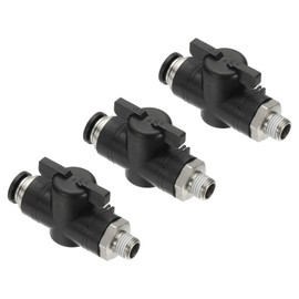 PATIKIL Pneumatic Ball Valve 1/2" OD x 1/4" PT Male Thread, 3 Pcs Push to Connect Fittings Ball Valve Air Flow Control Valve Hose Fittings Straight Quick Connect Union for Compressed