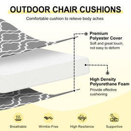downluxe Outdoor Chair Cushions Set of 4 for Patio Furniture, Water-Resistant Patio Chair Cushions with Ties, High Density Foam Outdoor Seat Cushion, 17" X 16" X 2", Grey Gourd