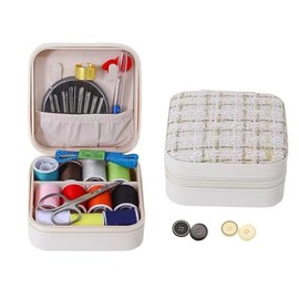 Travel Small Portable Sewing Kit in Stylish Case – Basic Sewing Accessories with Scissors, Needle and Thread Kit for Home Beginners and Adults (White)