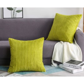 TangDepot, Set of 2 Soft Plush Velvet Big Striped Corduroy Solid Decorative Throw Pillow Covers, Euro Shams, European Pillow Covers - (24"x24" 2 Pieces, A70 Green)