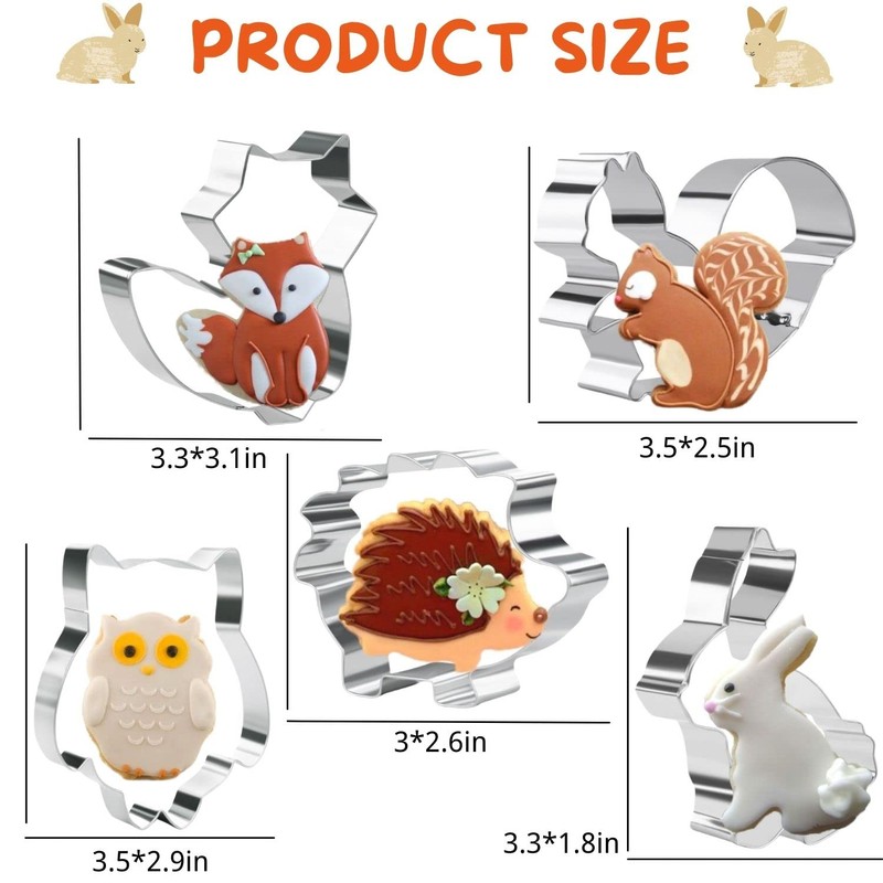 KAISHANE 5 Pieces Animals Cookie Cutters Shapes for Baking Fox,Owl,Rabbit,Squirrel
