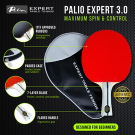 Palio Expert 3.0 Table Tennis Bat & Case | ITTF Approved High-Performance Ping Pong Racket for Beginners | Maximum Spin & Control (Set of 2 Bats)