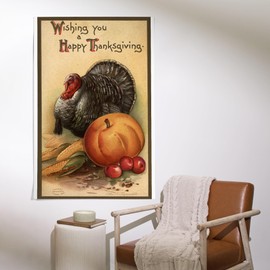 Lantern Press 36x54 Inch Giclee Print, Wishing You a Happy Thanksgiving, Turkey and Produce #1, Vintage Holiday Art