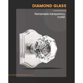 Satin Nickel Dummy Crystal Door Knob, Single Side No-Turning Glass Door Handles,2 Pack Inactive Diamond Octagonal Knob Set