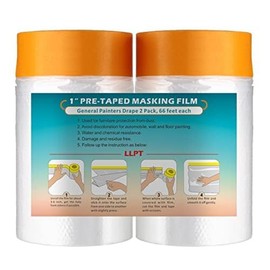 LLPT Tape and Drape Pre-Taped Masking Film 25.6”(Unfolded) x 66 Ft Each 2 Pack Plastic Drop Cloth for Auto Wall Furniture Painting Spraying Protection from Dust (MFT652)