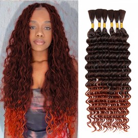 Deep Wave Bulk hair for Braid No Weft Deep Wave Bulk hair for Braiding Micro Faux Braiding Hair for Boho Braids Wet and Wave 24Inch,#1B350 6Bundles