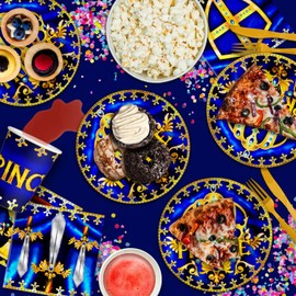 Royal Blue Prince - Juego de suministros de baby shower para fiesta de cumpleaños, juego de platos, servilletas, tazas, vajilla para 16 años