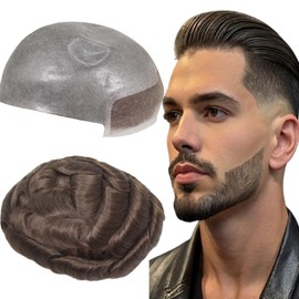 Voloria Men’s Toupee Lace Front 0.06mm PU Base Hairpiece Human Hair Replacement System Man Wigs 10x8INCH 4# Medium Brown Color