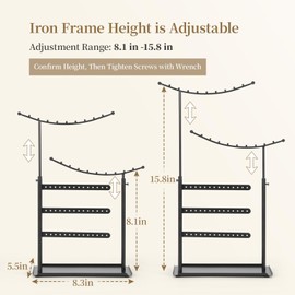 LAMU Jewelry Holder,Height Adjustable Jewelry Stands,Necklace Tree Anti Entanglement,Jewelry Organizer Storage for Earrings Rings Studs Bracelet Hair Pins (Black)