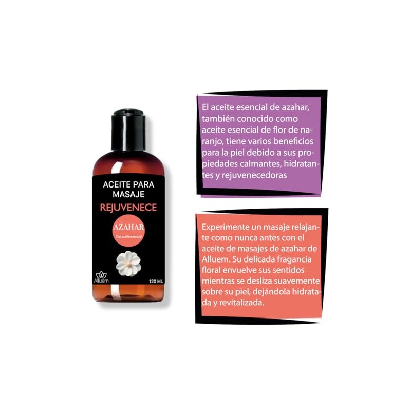 Aceite Para Masajes De Azahar, Relajante 120 ml, Alluem