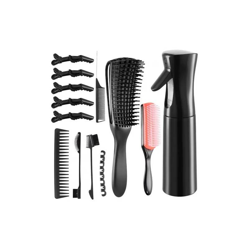 Kit Completo 12pzs Peines Y Cepillos Profesionales Color Negro