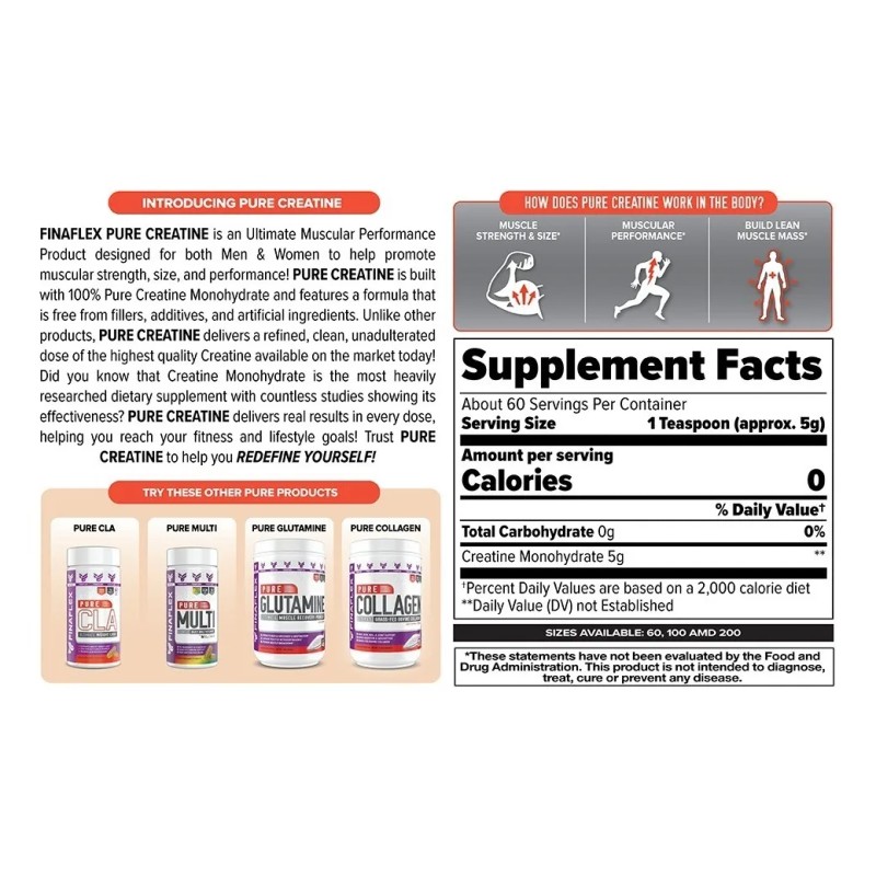 Creatina Monohidratada Finaflex 300g Sin Sabor 60 Servicios Sin Sabor