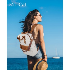 SYTRAH Leather Laptop Backpack 15.6 Inch Womens Laptop Bag, 3 IN 1 Computer Bag Handbag with Colorful Shoulder Bag Strap for Work Travel College Camel