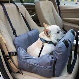Yonphy Small Dog Car Seat Booster Seat, Pet Booster Seat Detachable Washable Small Dogs Travel Carrier Bag/Bed with Clip On Leash and Storage Pockets, Waterproof Dog Car Safety Seats (Grey)