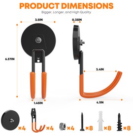 RIAUOR Heavy Duty Magnetic Hook, 4 Pcs 3.5in Strong Large Hook Magnets, Strong Garage Magnetic Hooks with Anti-Slip Coating, Large Hook Magnets Heavy Duty for Hanging Power Tools, Garden Tools, Hose
