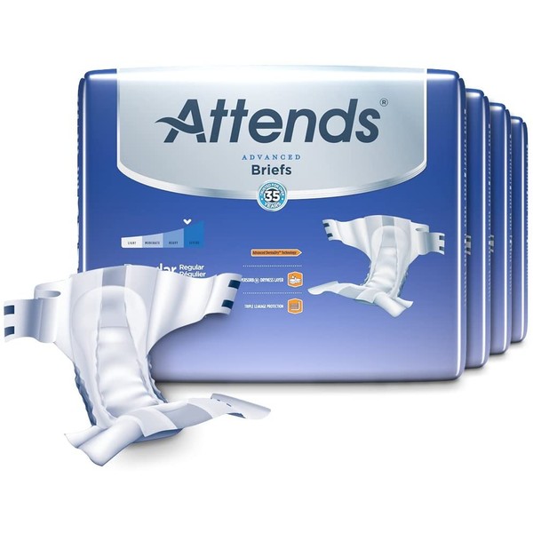 Attends Advanced Briefs with Advanced Dry-Lock Technology for Adult Incontinence Care, Regular, Unisex, 20 Count (Pack of 4)