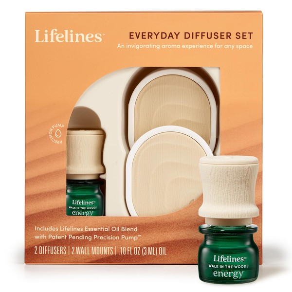 Lifelines Everyday Portable Essential Oil Diffusers 2-Pack, Scent Diffuser for Small Spaces, Lifelines “Walk in The Woods” Essential Oil Blend 7.5 ML Included