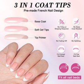 120Pcs French False Nails, Almond Press on Nails Short Nude Acrylic Fake Nails Kit, Full Cover Glue on Nails Tips with Nail File, Cuticle Pusher and Glue, Cute Ballerina Stick on Nails for Women