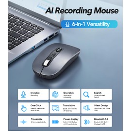DragoBud AI Wireless Mouse with Voice & Audio Recorder， Wireless Bluetooth Mouse for MacBook/PC/Laptop,Silent Design,2.4GHz USB-C Rechargeable, AI Writing/Summarize/Translate Office & Study