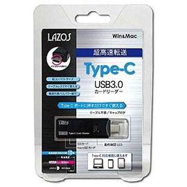 LAZOS L-TCRS-3.0 USB Type-C Card Reader, LAZOS Black [Supports USB3.0/Smartphone/Tablet]