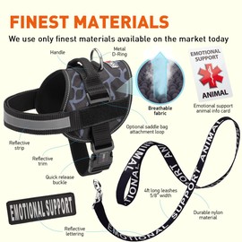 Dogline ESA Vest Harness Bundle Emotional Support Animal Reflective Leash & ESA, Emotional Support Patches Set, ADA IDs for Travel Support Therapy Dogs Girraffe Grey XS 15"-19"