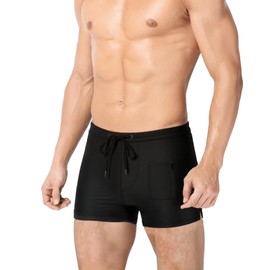 Men's Swim Shorts with Zippered Pockets,Men's Swim Trunks with high Elasticity (Black,M)
