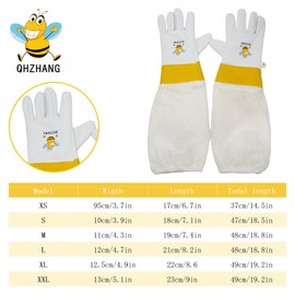 QHZHANG Beekeeping Gloves for Women Men- Sting-proof Goatskin Beekeeping Gloves, Professional Bee Protection, 3-Layer Sleeve, Elastic Cuff, Comfortable and Breathable (L)