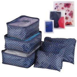 9pcs Water-Resistant Travel Luggage Organizer Clothing Packing Cubes Dishes & Plates Storage Bagscolor: Navy Spot Color