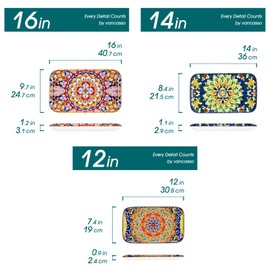 vancasso Serving Platters Set of 3, 16"/14"/12" Inch Rectangular Trays - Serving Platter Extra Large, Bohemian Ceramic Serving Dish for Entertaining Food, Microwave & Dishwasher Safe, Colorful