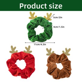 HSLPSM Pack of 3 Christmas Hair Bobbles, Christmas Bobbles Scrunchies for Women, Antlers Christmas Headband Hair Band Elastic Ponytail Holder Hair Ropes