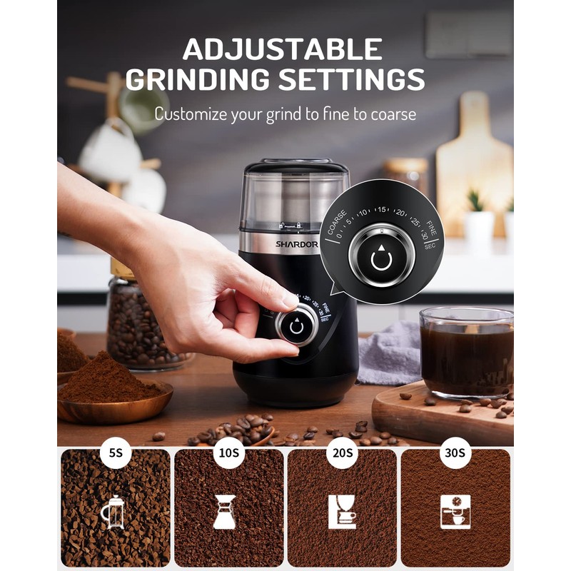 SHARDOR Electric Super Silent Blade Coffee Grinder, Timed Grind Control