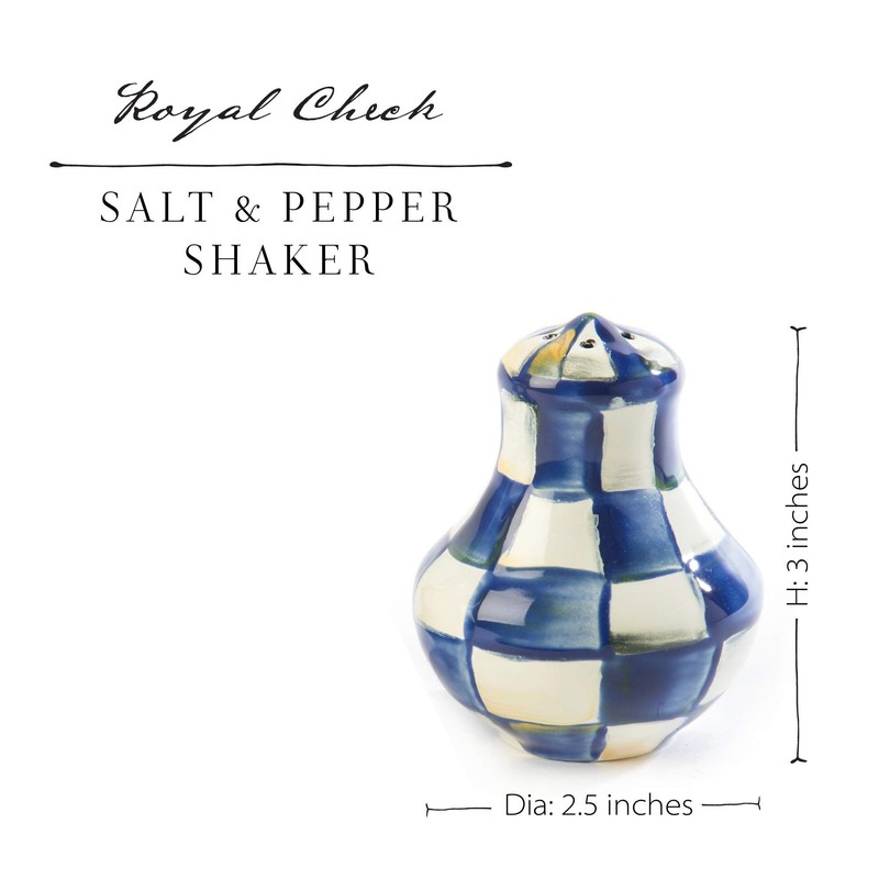 MacKenzie-Childs Royal Check Salt and Pepper Shakers, Enamel Shaker Set