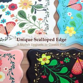 Arenarug Scalloped Kitchen Mats for Floor Cushioned Anti Fatigue Kitchen Mats Rugs Waterproof Non Slip Farmhouse Boho Floral Comfort Foam Standing Mat for Sink Laundry, White, 17.3x30