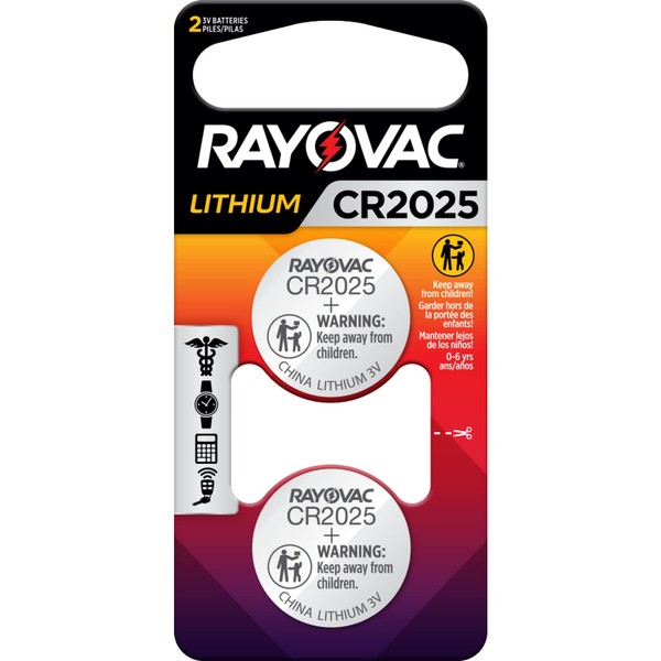 Rayovac CR2025 Battery, 3V Lithium Coin Cell CR2025 Batteries (2 Battery Count)