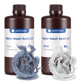 ANYCUBIC Water Washable Resin 2.0 Bundle, 3D Printer Resin with Low Viscosity and Fast Printing, 405nm High Precision 3D Resin, 8K Capable LCD DLP 3D Printing (Grey+White, 2kg)