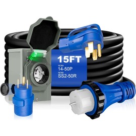 50 Amp Generator Cord 15FT and Power Inlet Box, Pre-Drilled 50 Amp Generator Inlet Box with Cord, 125V/250V NEMA 14-50P to SS2-50R Twist Locking with Inlet Box for Generator to House, UL&ETL Listed