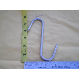 HAND MADE 12 PCS. HEAVY DUTY STAINLESS STEEL MEAT/POULTRY S HOOKS, 6"X6MM. W/2" HOOK ENDS
