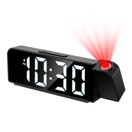 Ankilo Projection Alarm Clock, 7.9" Large LED Display Alarm Clock with 180° Projection on Ceiling Wall with 4 Level Dimming, USB Charging,12/24H, Snooze, Battery Backup, Projector Clock for Bedroom