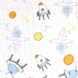 Muslin Baby Blanket, 6-Layer Cuddly Blanket, Cotton, 110 x 110 cm, Wrap Blanket, Newborn Girl, Boy Soft Blanket for Bath, Towel, Children's (Astronaut)