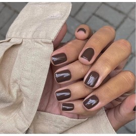 Uñas postizas de color marrón café iBeautying, uñas postizas con acabado en bronce oscuro, para uso diario, uñas acrílicas medianas, cortas, cuadradas