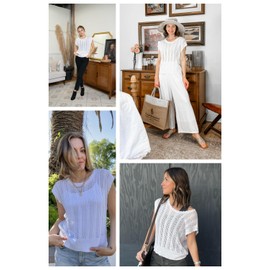 Arach&Cloz Womens Spring Summer 2024 Sweater Vest Cap Sleeve Crew Neck Fashion Casual Sleeveless Trendy Tops Clothes Beach Shirts White