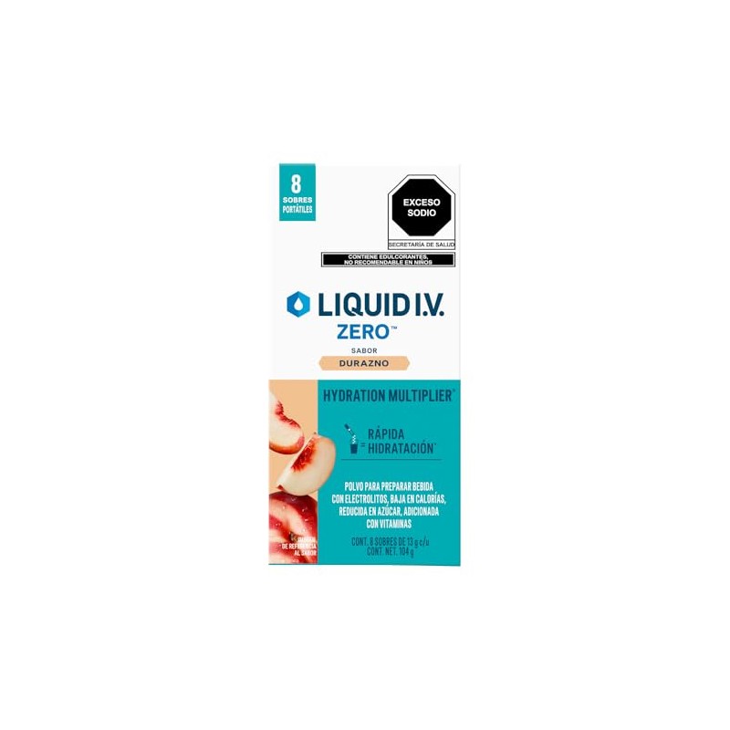 Liquid Zero Electrolitos Vitaminas Polvo Preparar Bebida Hidratante Sabor Durazno