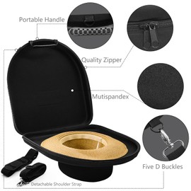 HAIBEIR Hat Travel Case Hard Hat Box for Cowboy Fedora Panama Hats to Storage Hat Bag Carrier with Carry Handle,Luggage Strap, Adjustable Shoulder Belts and ID Card Slot for Women and Men (One Piece)