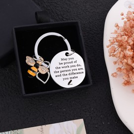 PLwelth PLwelth Bee Keychain Bee Inspirational Keyring for Women Men Bee Keychain for Teacher Graduation Farewell Appreciation from Students Thank You Gifts Lovers Friends Birthday Christmas Keyring