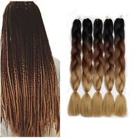 Showjarlly 5 Pieces Ombre Jumbo Braid Synthetic Hair 24 Inch 500 g Kanekalon Hair Braiding Extensions for Crochet Twist Braiding Hair